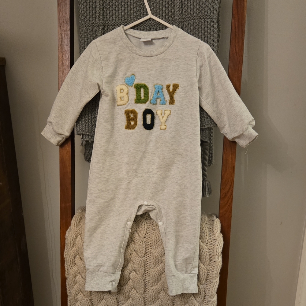 Cute Gray Baby Romper with Colorful Letters